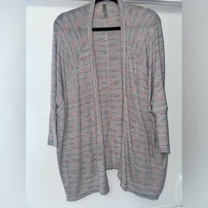 Open-Front Light Gray Cardigan with Pink Accent - Women's Cozy Layer